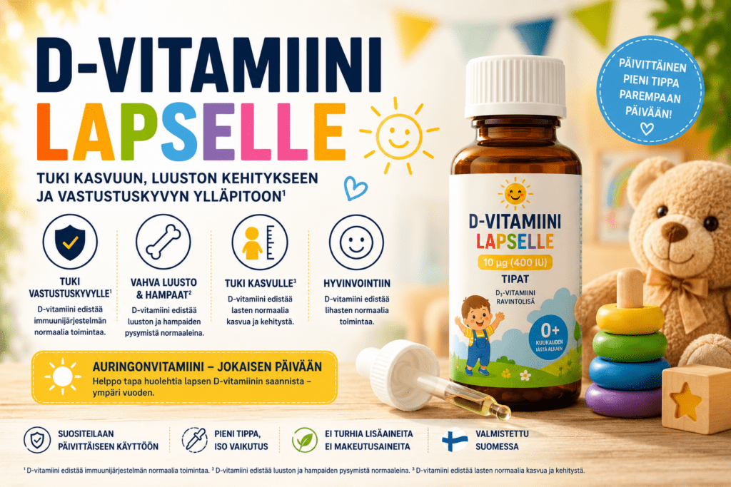 D-vitamiini lapselle – Oikea annos, hyödyt ja parhaat valmisteet