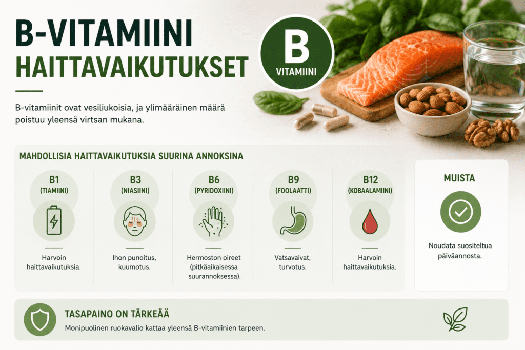 B-vitamiini haittavaikutukset – Kattava opas 2026