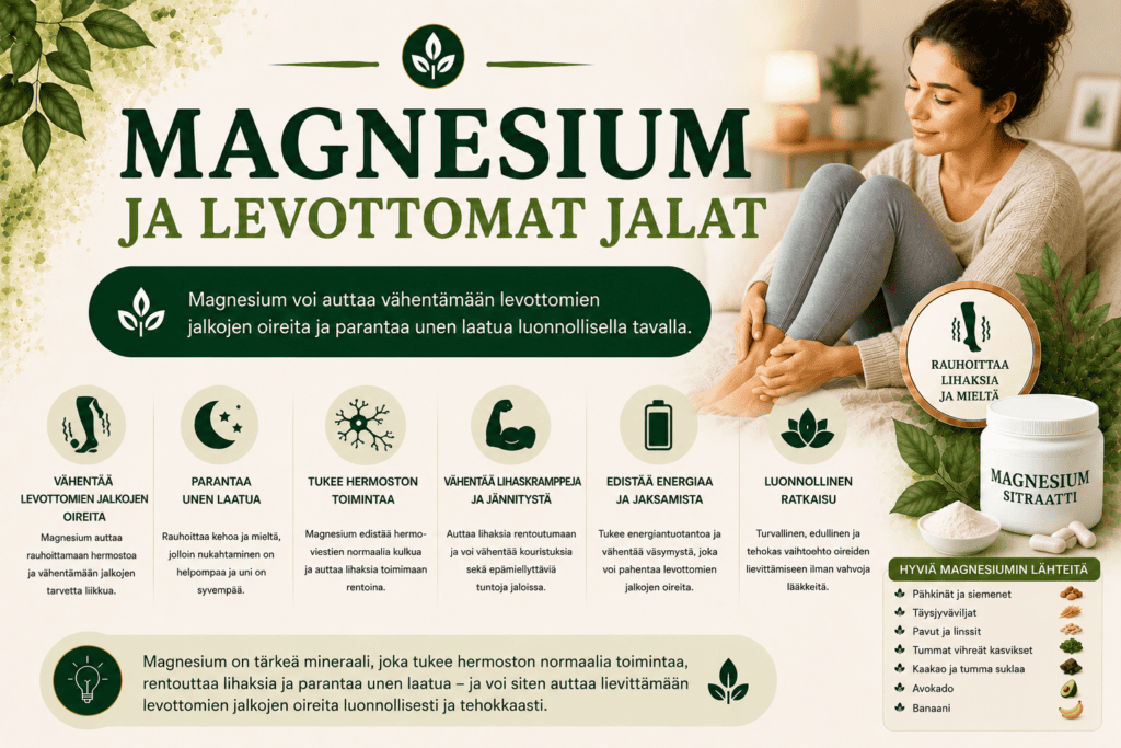 Magnesium ja levottomat jalat: mitä tutkimusnäyttö kertoo