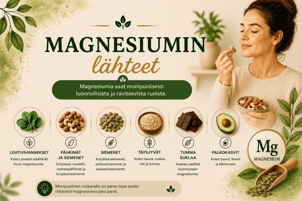 Magnesiumin lähteet: parhaat ruoka-aineet päivittäiseen saantiin