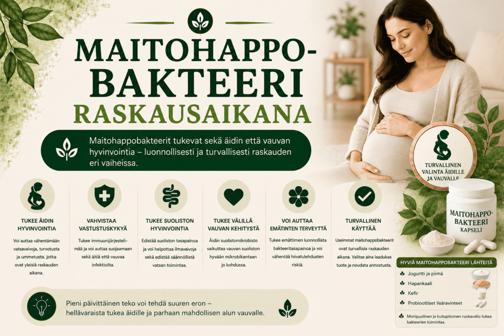 Maitohappobakteeri raskausaikana – 3 parasta valintaa 2026