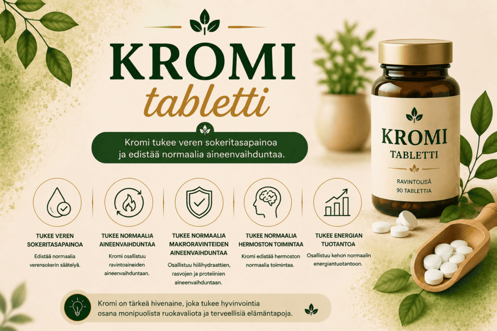 Kromi tabletti – vaikutukset, annostus ja parhaat valmisteet (2026)