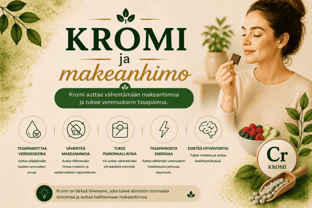 Kromi ja makeanhimo – auttaako kromi todella? (2026)