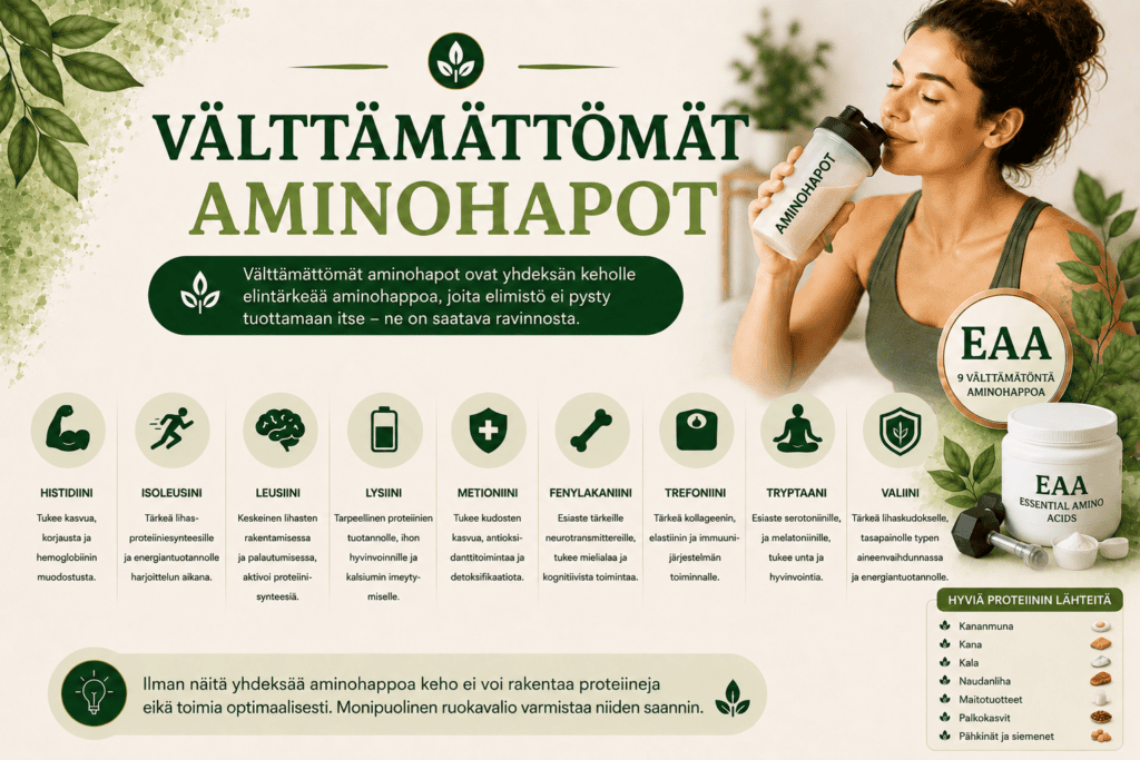 Välttämättömät aminohapot – EAA:n hyödyt ja parhaat tuotteet (2026)